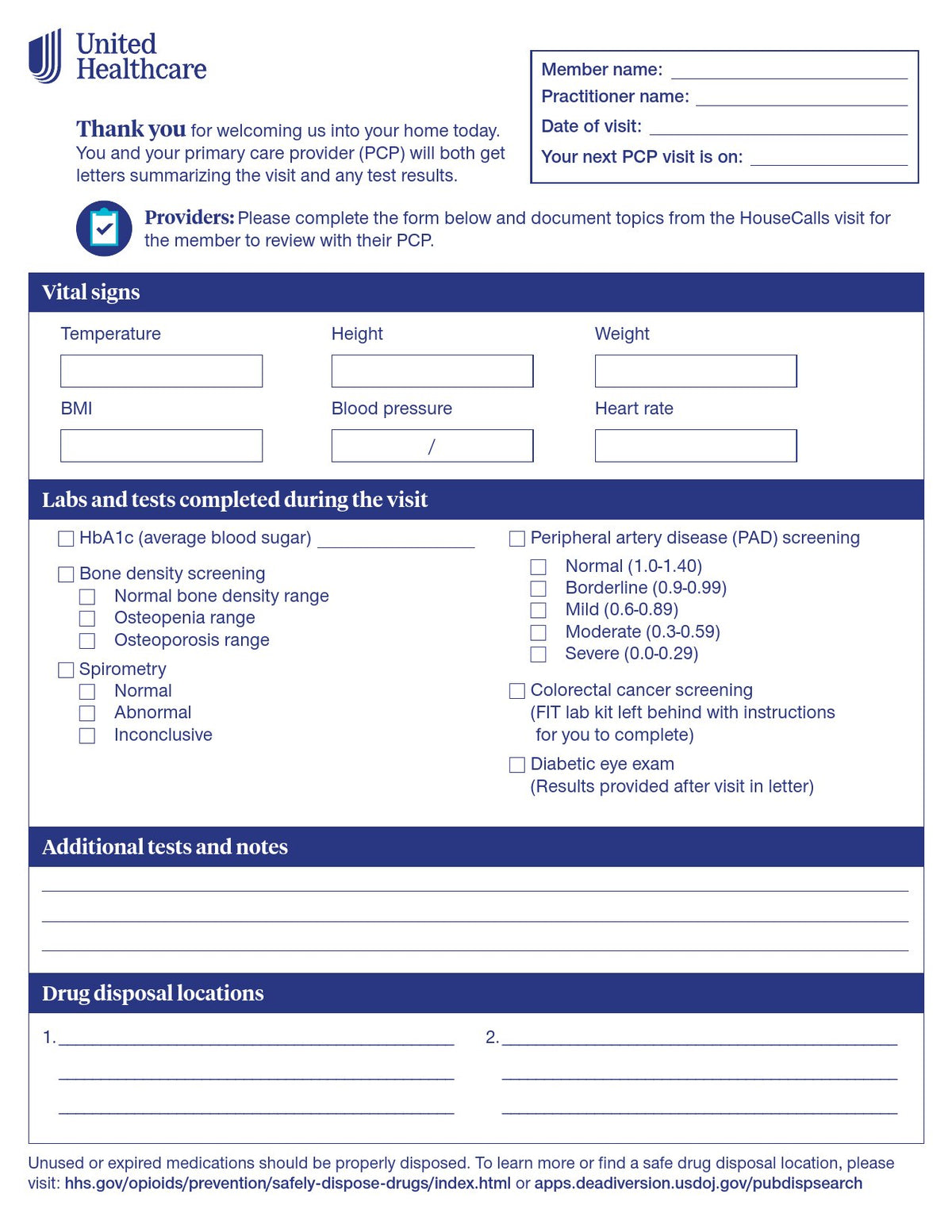 Signifyhealth United Healthcare Checklist Form-Check List Form Signigyhealth PCP Screening 8 X 10 Inch