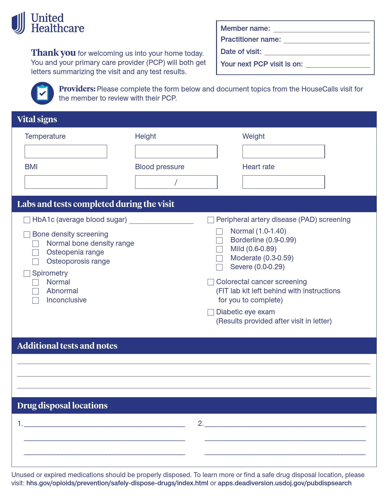Signifyhealth United Healthcare Checklist Form-Check List Form Signigyhealth PCP Screening 8 X 10 Inch