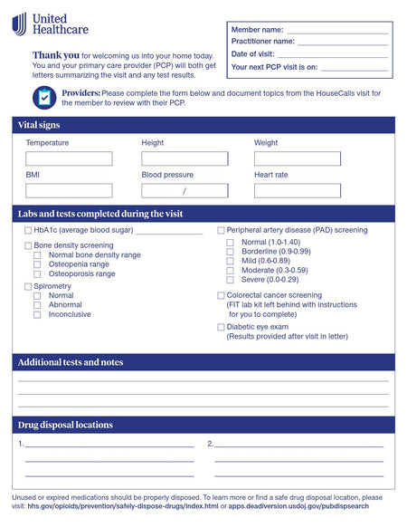 Signifyhealth United Healthcare Checklist Form-Check List Form Signigyhealth PCP Screening 8 X 10 Inch