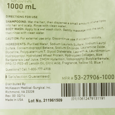 McKesson Shampoo and Body Wash Dispenser Refill Bag 1000 mL, Cucumber Melon-"Shampoo and Body Wash McKesson 1,000 mL Dispenser Refill Bag Cucumber Melon Scent"