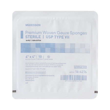 McKesson Sterile USP Type VII Gauze Sponge, 4 x 4 Inch, 16-Ply-Gauze Sponge McKesson 4 X 4 Inch 16-Ply Sterile 10 per Tray