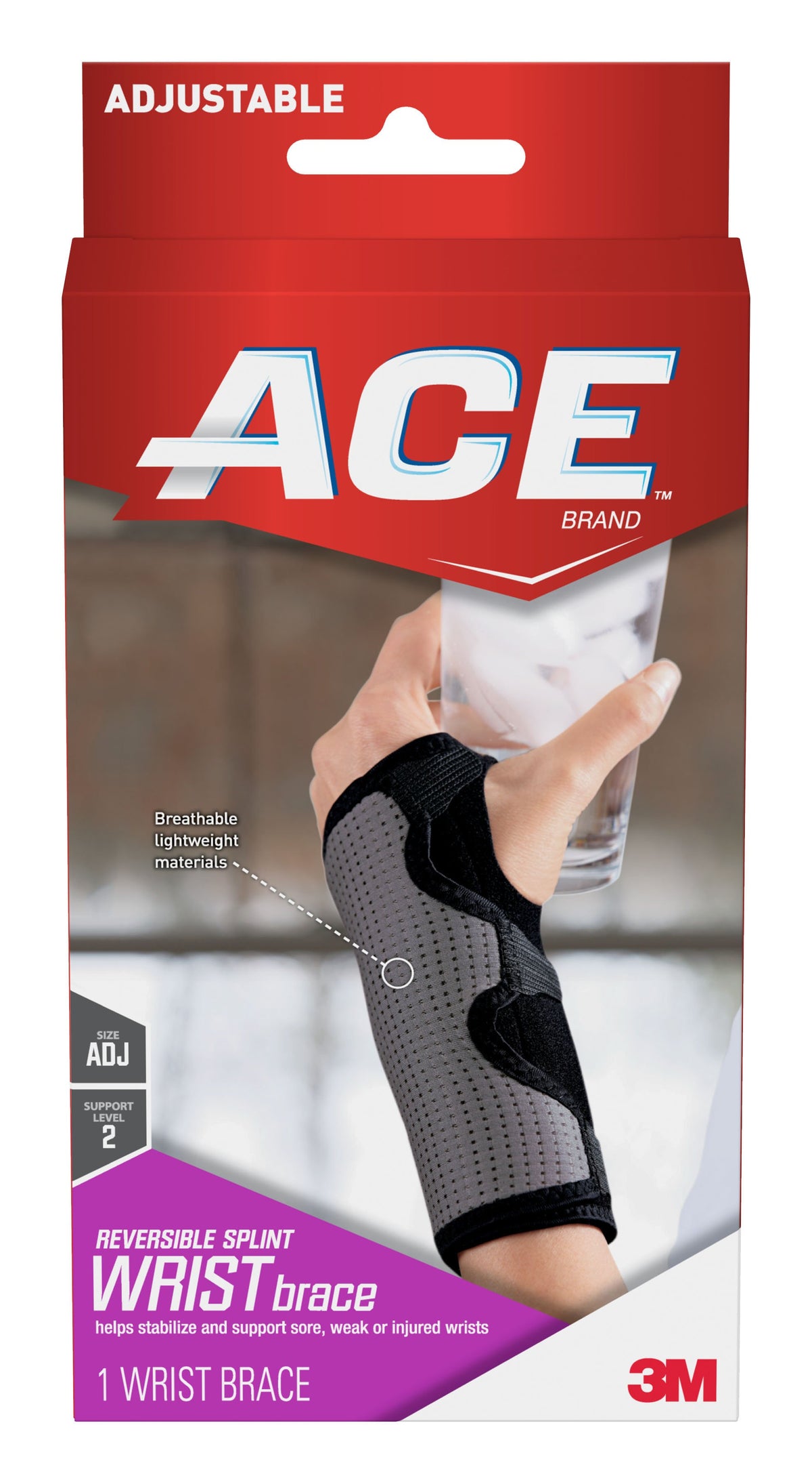 3M Ace Wrist Brace, Reversible, Left or Right Hand-Wrist Brace 3M Ace Reversible Aluminum / Nylon / Polyester / Polyurethane / Spandex Left or Right Hand Black / Gray One Size Fits Most
