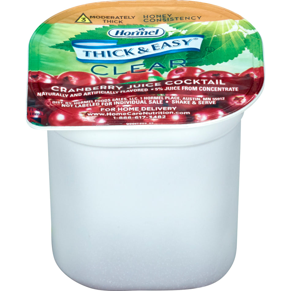 Thick & Easy Clear Honey Consistency Cranberry Juice Thickened Beverage, 4-ounce Cup-Thickened Beverage Thick & Easy 4 oz. Portion Cup Cranberry Juice Cocktail Flavor Liquid IDDSI Level 3 Moderately Thick/Liquidized