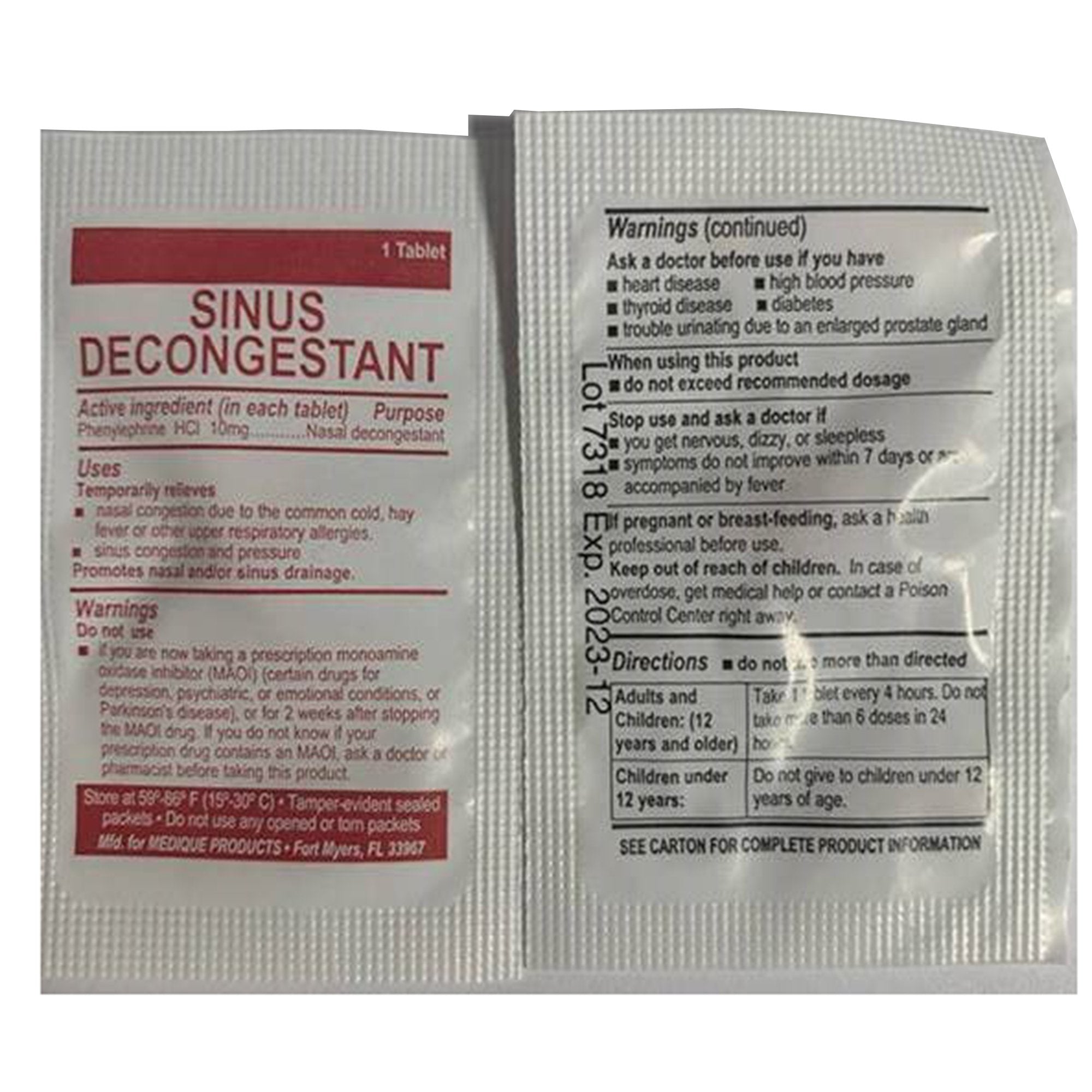 Medi-First Phenylephrine Sinus Relief-Sinus Relief Medi-First 10 mg Strength Tablet 100 per Box