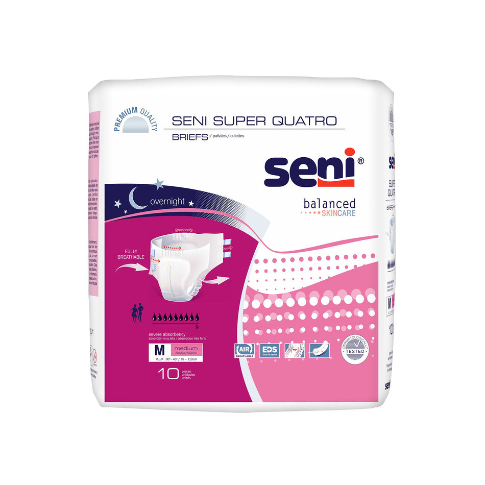 Seni Super Quatro Severe Absorbency Incontinence Brief, Medium-Unisex Adult Incontinence Brief Seni Super Quatro Medium Disposable Heavy Absorbency