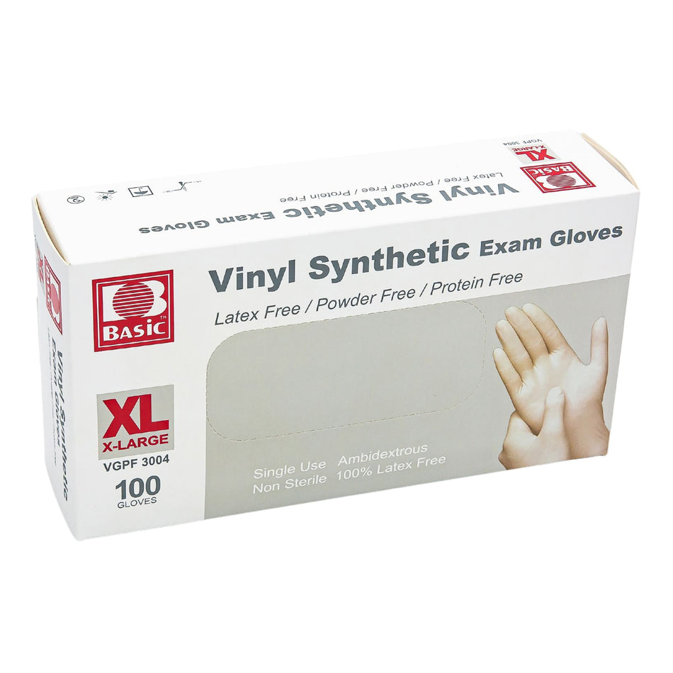 Basic Vinyl Exam Glove, Extra Large, White-Exam Glove Basic X-Large NonSterile Vinyl Standard Cuff Length Smooth White Not Rated