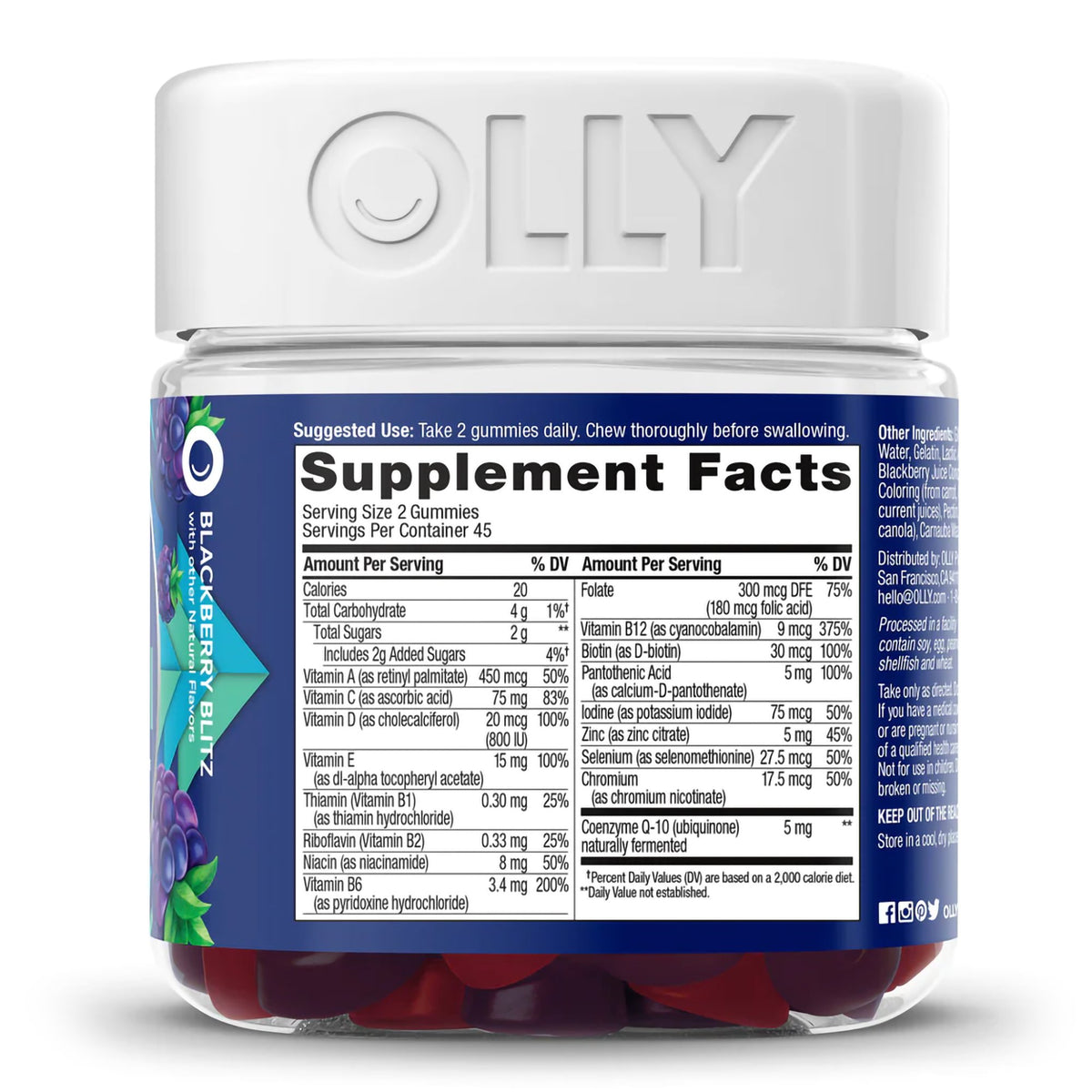 Olly The Perfect Men's Multi Gummies, Blackberry Blitz-Multivitamin Supplement OLLY Men's Multi MultiVitamins / CoQ10 / Zinc Assorted Strengths - 5 mg - 5 mg Gummy 90 per Bottle Blackberry Blitz Flavor