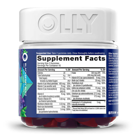 Olly The Perfect Men's Multi Gummies, Blackberry Blitz-Multivitamin Supplement OLLY Men's Multi MultiVitamins / CoQ10 / Zinc Assorted Strengths - 5 mg - 5 mg Gummy 90 per Bottle Blackberry Blitz Flavor