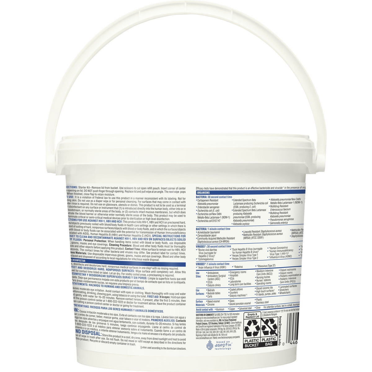 Clorox Healthcare Hydrogen Peroxide Cleaner Disinfectant Wipes, Bucket, 185 ct.-Clorox Healthcare Surface Disinfectant Cleaner Premoistened Hydrogen Peroxide Based Manual Pull Wipe 185 Count Pail Unscented NonSterile