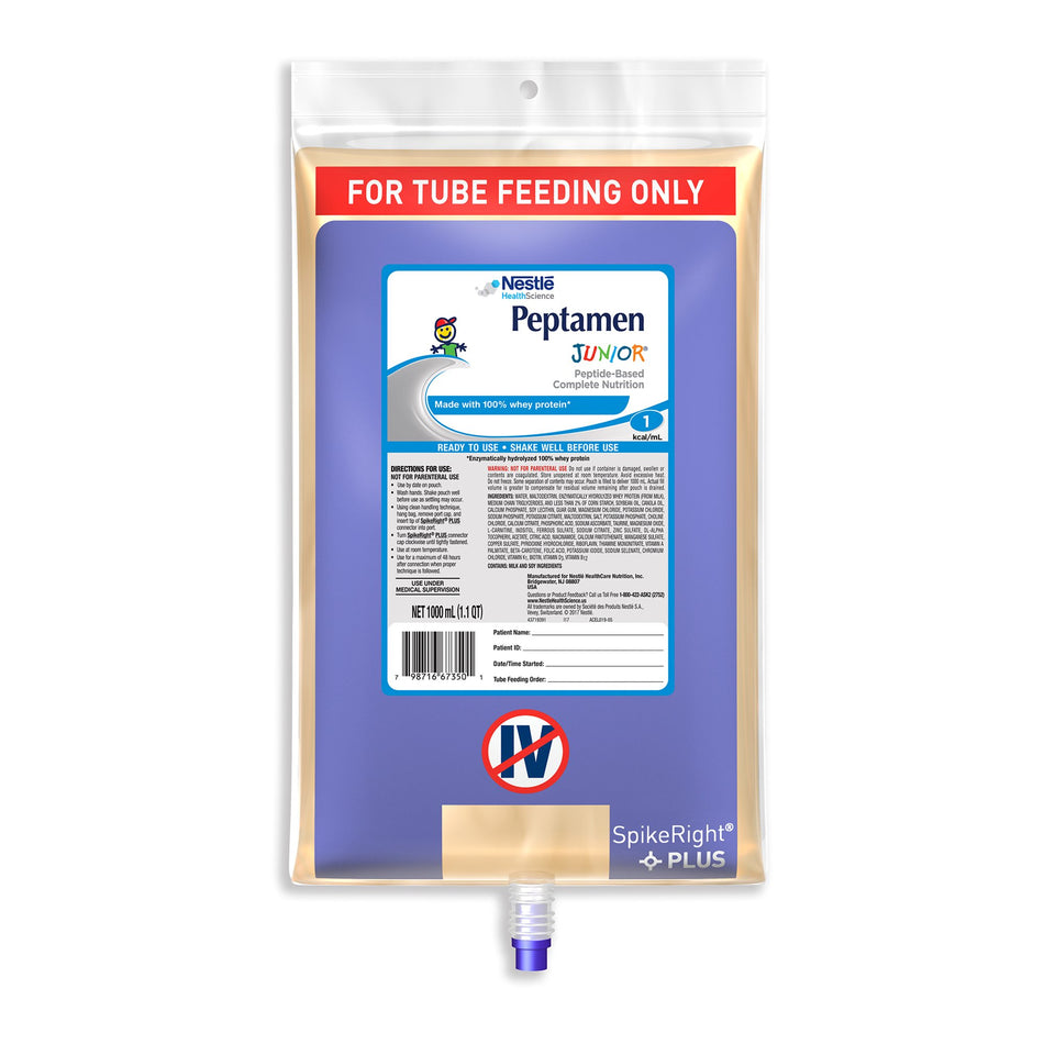 Peptamen Junior� Pediatric Tube Feeding Formula, 1000 mL Bag-Pediatric Tube Feeding Formula Peptamen Junior� Unflavored 1000 mL Bag Liquid Whey Protein Impaired GI Function