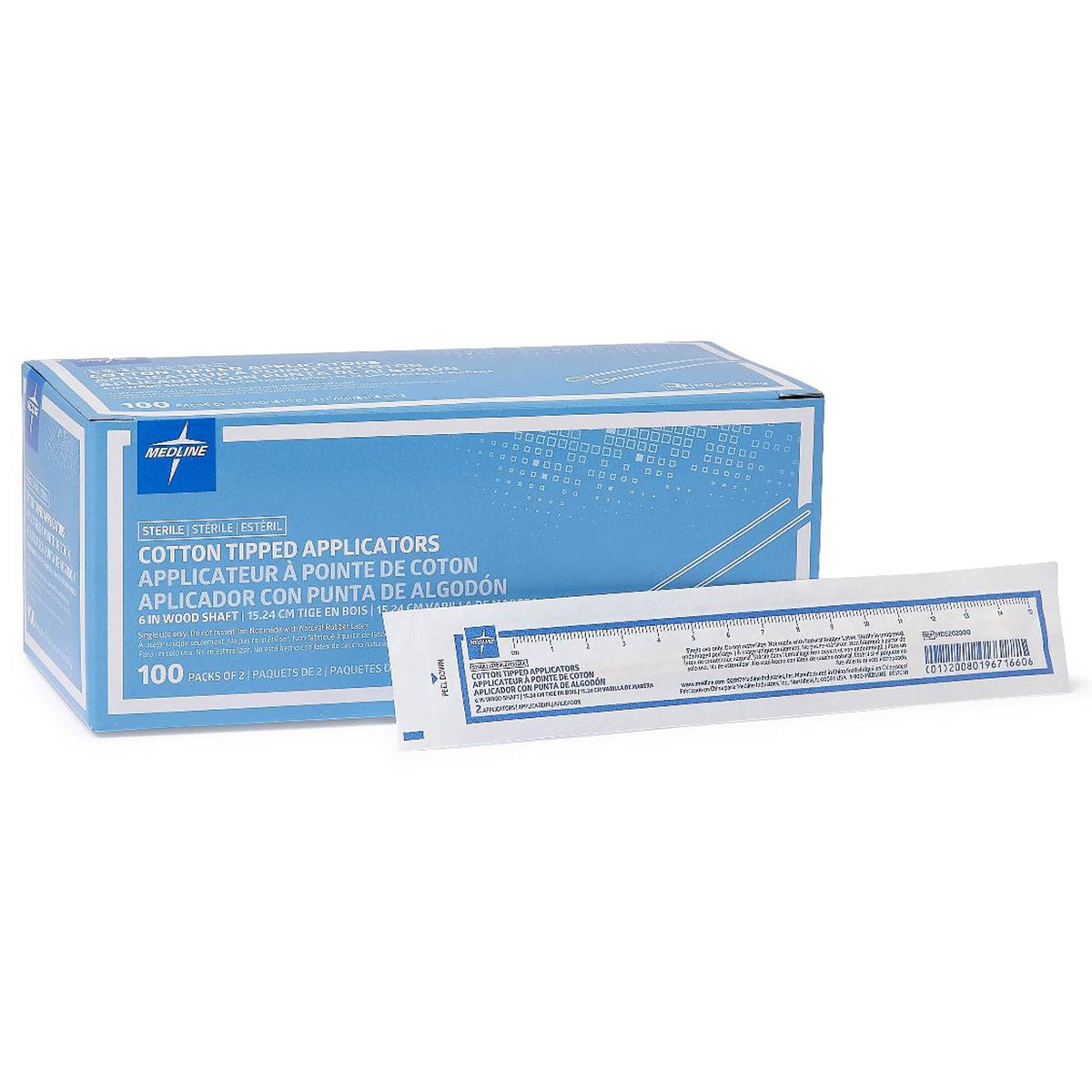 Medline Swabstick, 100 Packs per Box-Swabstick Cotton Tip Wood Shaft 6 Inch Sterile 2 per Pack