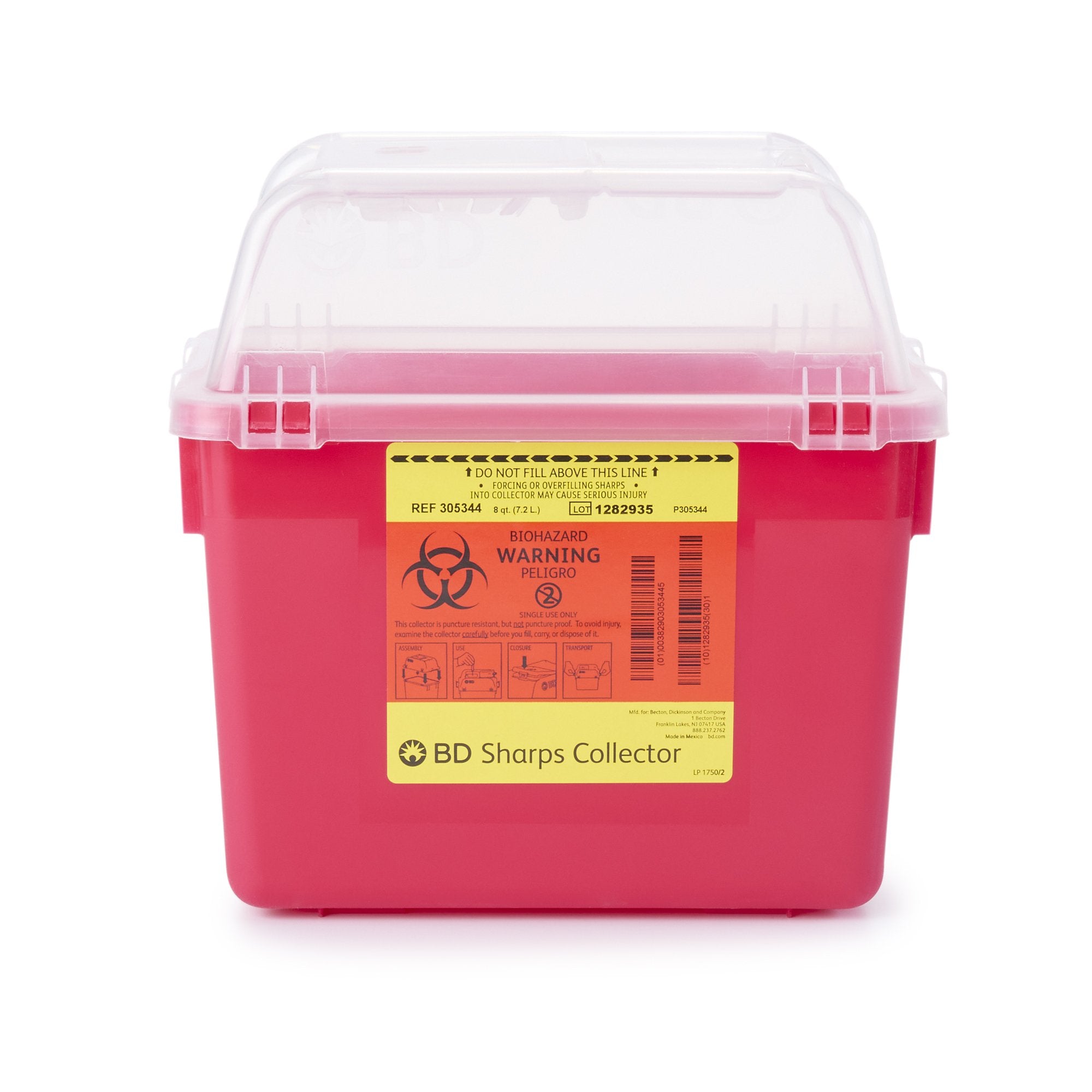 BD Multi-purpose Sharps Container, 10.3 x 11.3 x 6.8 Inch-Sharps Container BD Red Base 26 X 29 X 17 cm Vertical Entry 2 Gallon