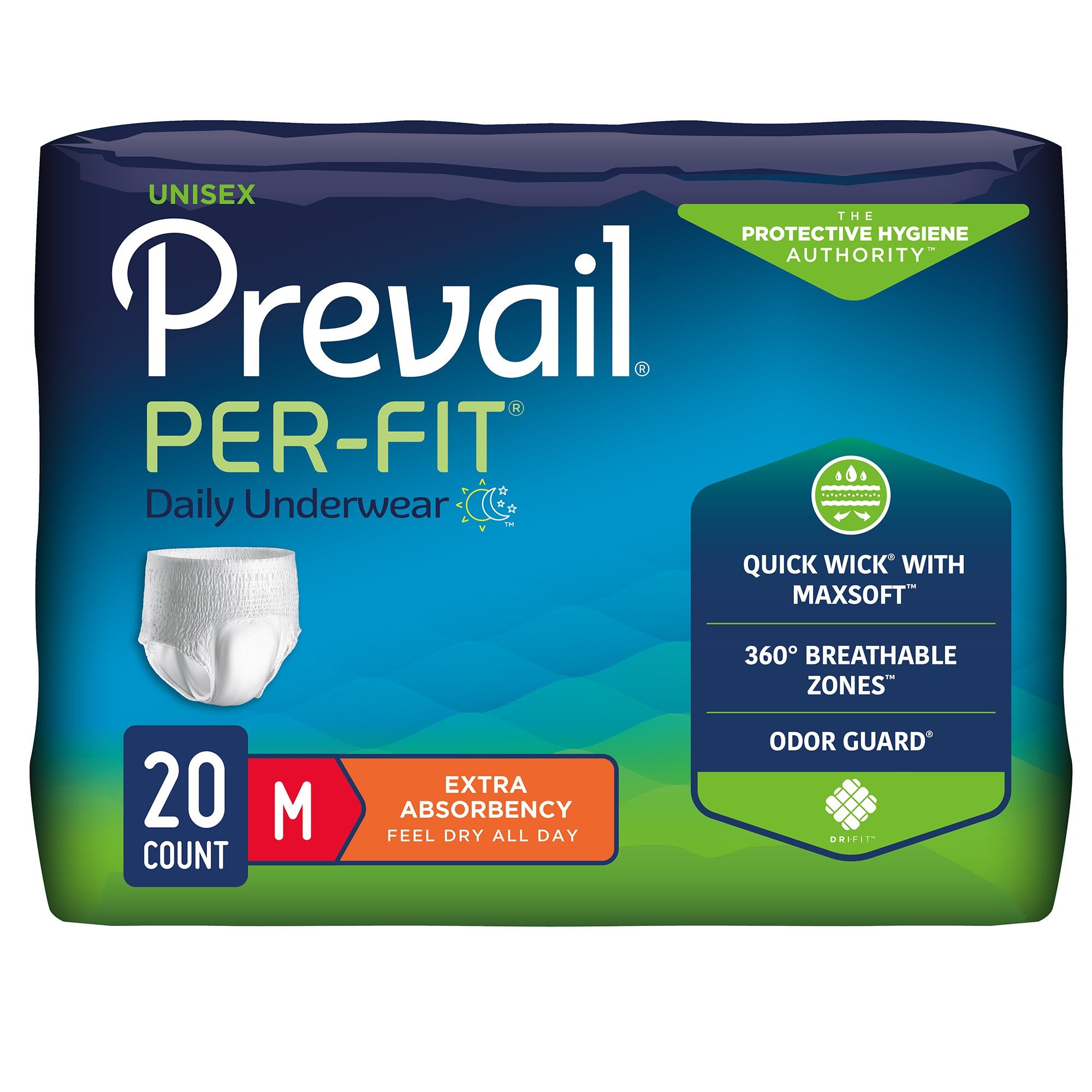 Prevail Per-Fit Extra Absorbent Underwear, Medium-Unisex Adult Absorbent Underwear Prevail Per-Fit Extra Pull On with Tear Away Seams Medium Disposable Heavy Absorbency