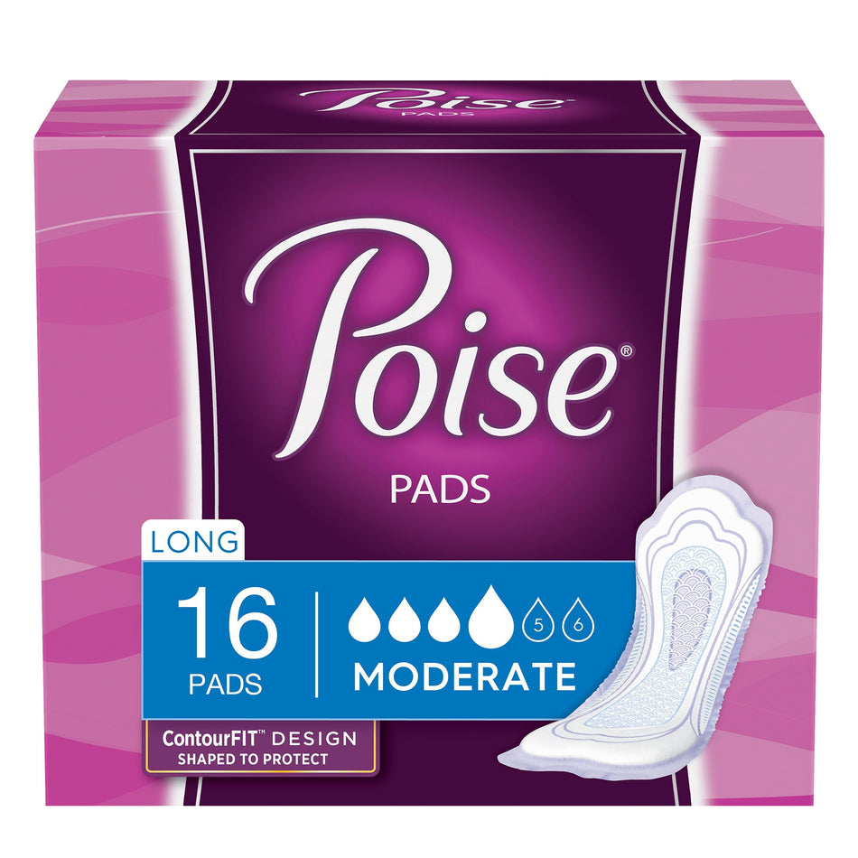 Poise Bladder Control Pads, Adult Women, Moderate Absorbency, Disposable, 12.4" Length-Bladder Control Pad Poise 12.2 Inch Length Moderate Absorbency Sodium Polyacrylate Core Regular