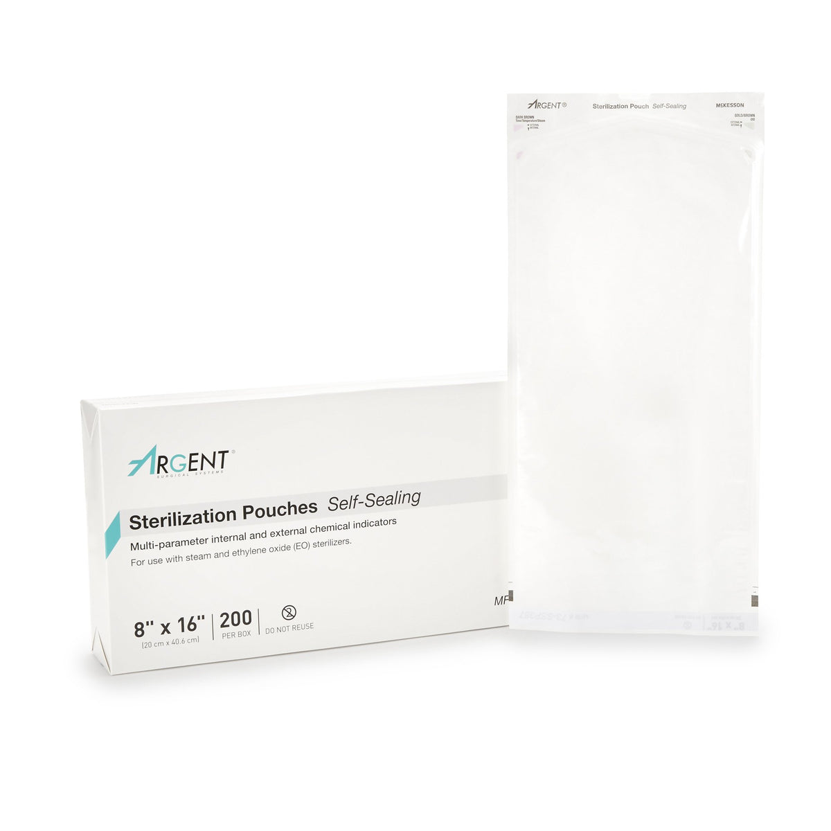 McKesson Argent Sure-Check Sterilization Pouch, 8 x 16 Inch-Sterilization Pouch McKesson Argent Sure-Check Ethylene Oxide (EO) Gas / Steam 8 X 16 Inch Transparent / Blue Self Seal Paper / Film