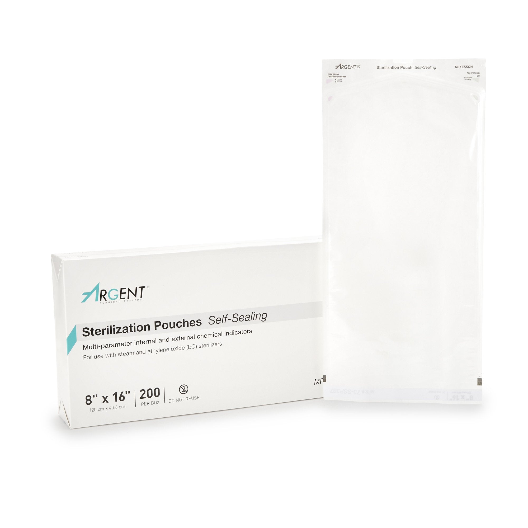 McKesson Argent Sure-Check Sterilization Pouch, 8 x 16 Inch-Sterilization Pouch McKesson Argent Sure-Check Ethylene Oxide (EO) Gas / Steam 8 X 16 Inch Transparent / Blue Self Seal Paper / Film