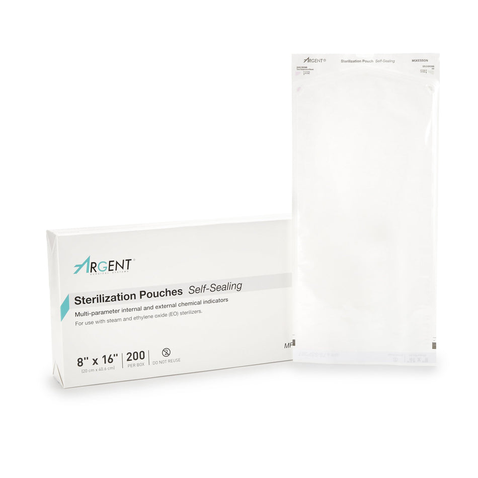 McKesson Argent Sure-Check Sterilization Pouch, 8 x 16 Inch-Sterilization Pouch McKesson Argent Sure-Check Ethylene Oxide (EO) Gas / Steam 8 X 16 Inch Transparent / Blue Self Seal Paper / Film