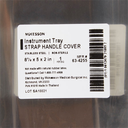 McKesson Instrument Tray, Strap Handle, 8-7/8 Inches-Instrument Tray McKesson Strap Handle Stainless Steel 8-7/8 X 5 X 2 Inch