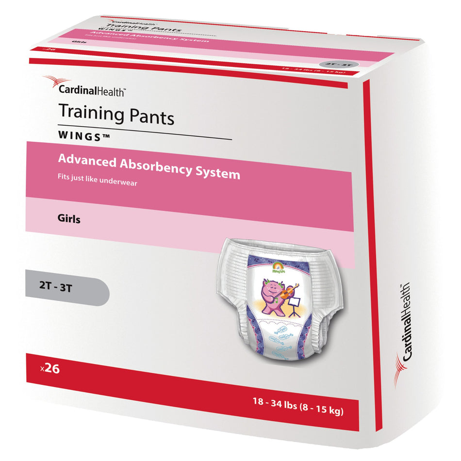 Curity Training Pants, Medium-Female Toddler Training Pants Cardinal Health Wings Pull On with Tear Away Seams Size 2T to 3T Disposable Heavy Absorbency