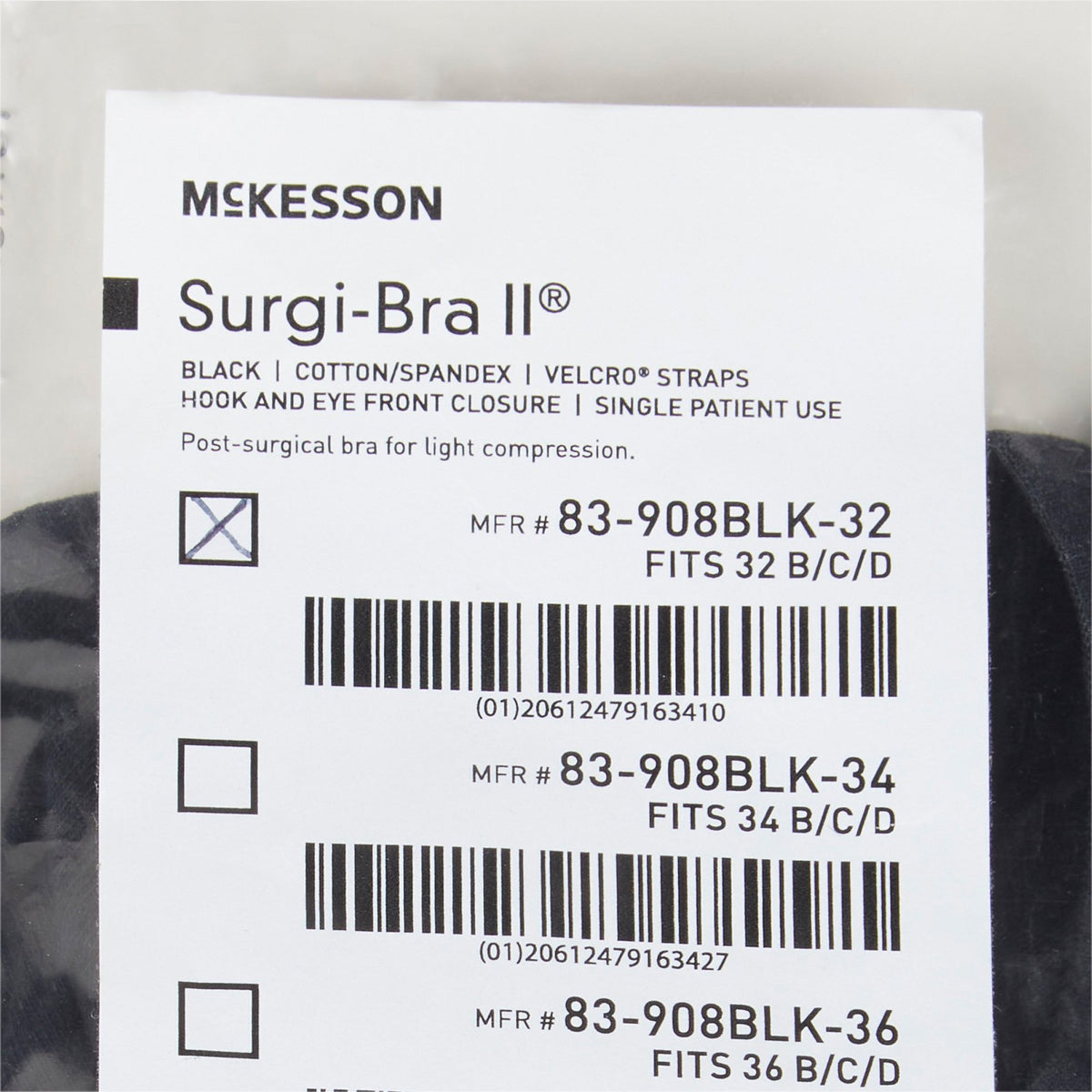 McKesson Surgi-Bra II, 32 Inch, Black-Post-Surgical Bra McKesson Black 32 Inch