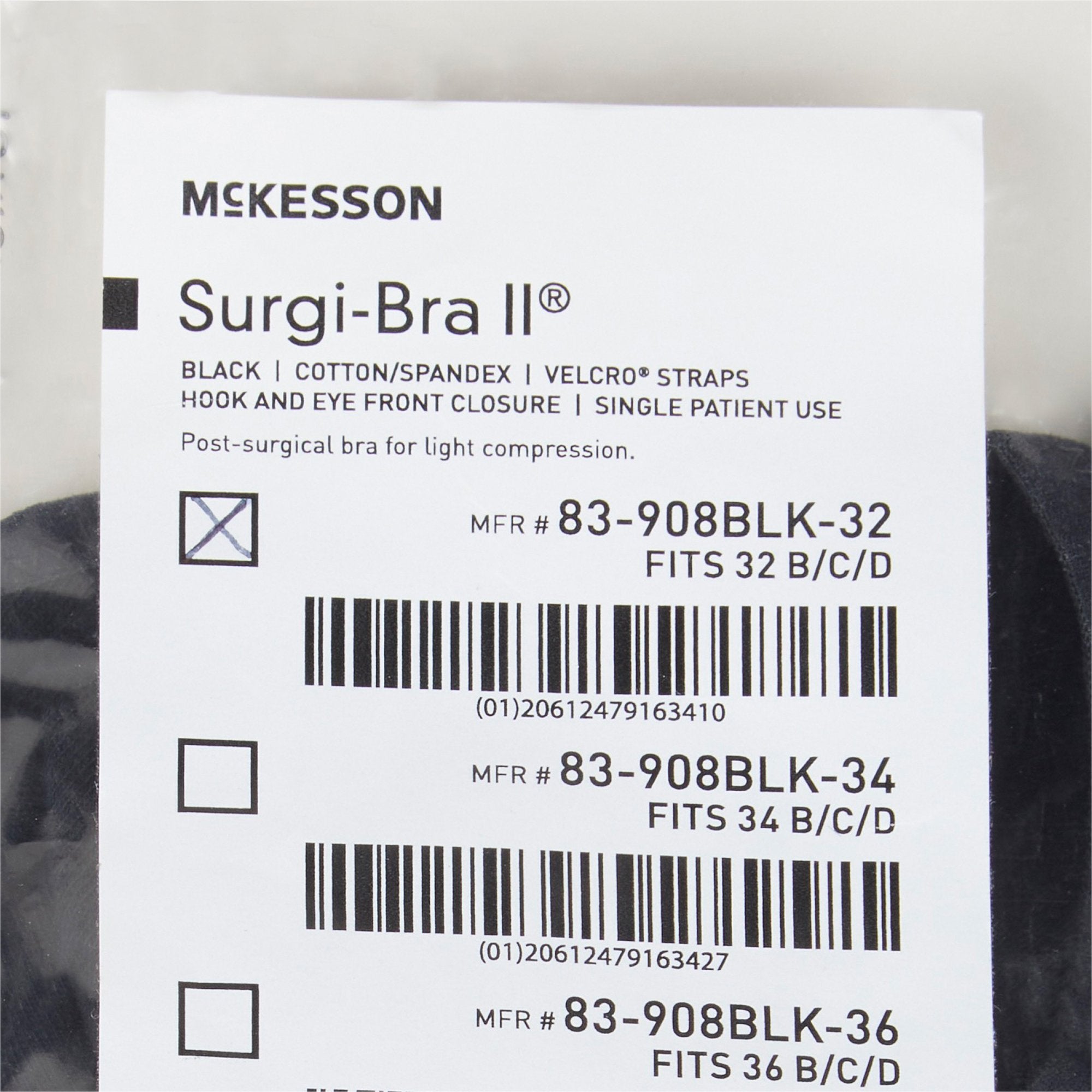 McKesson Surgi-Bra II, 32 Inch, Black-Post-Surgical Bra McKesson Black 32 Inch