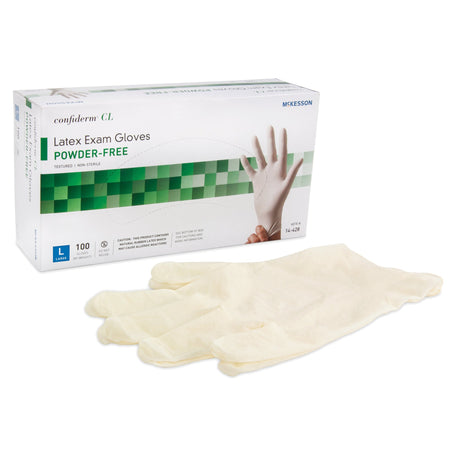 McKesson Confiderm CL Latex Exam Glove, Large, Ivory-Exam Glove McKesson Confiderm Large NonSterile Latex Standard Cuff Length Textured Fingertips Ivory Not Rated