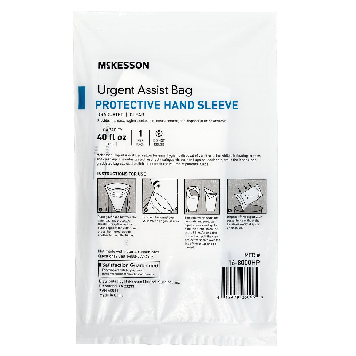 McKesson Urgent Assist Bags with Protective Hand Sleeve-Emesis Bag McKesson 40 oz. Clear