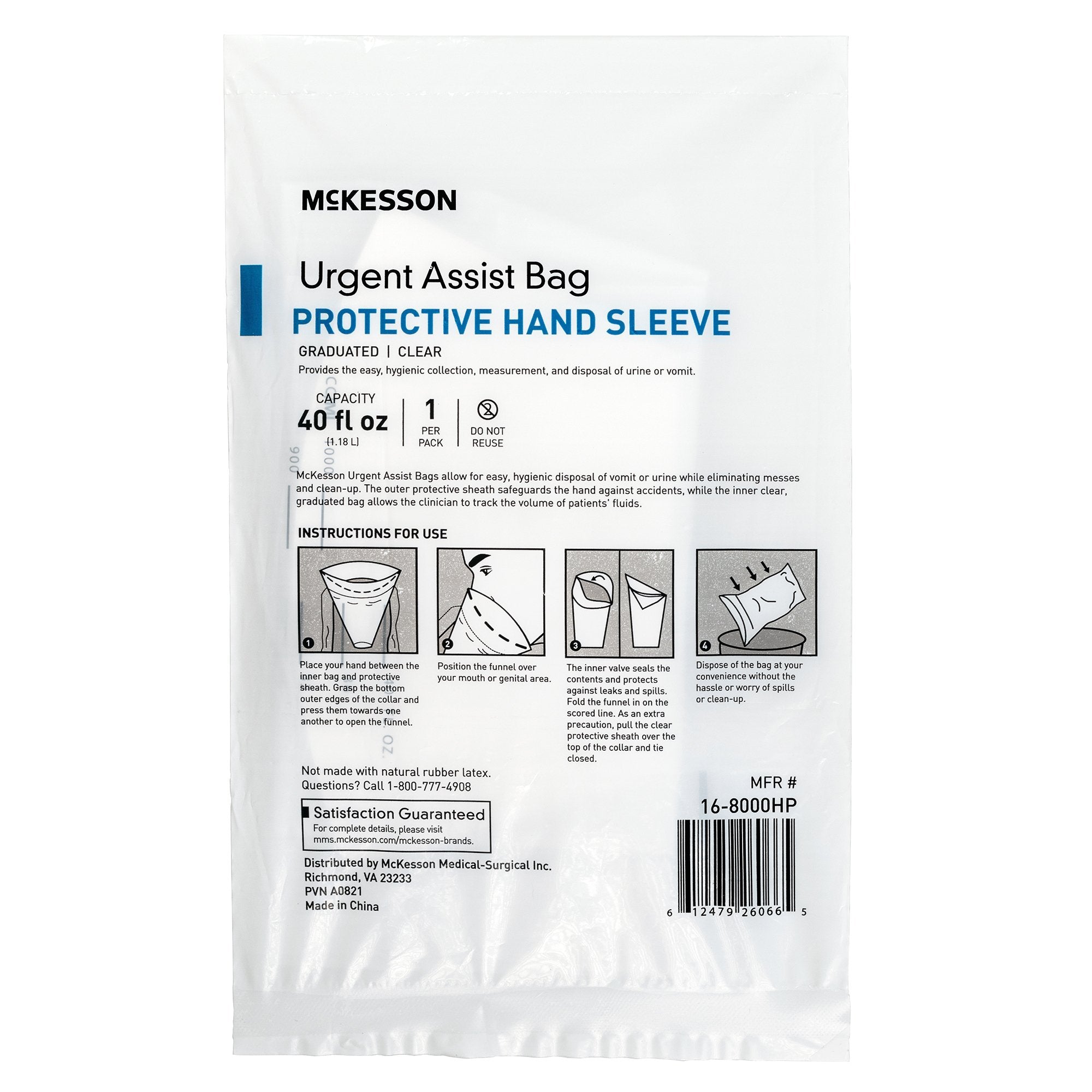 McKesson Urgent Assist Bags with Protective Hand Sleeve-Emesis Bag McKesson 40 oz. Clear
