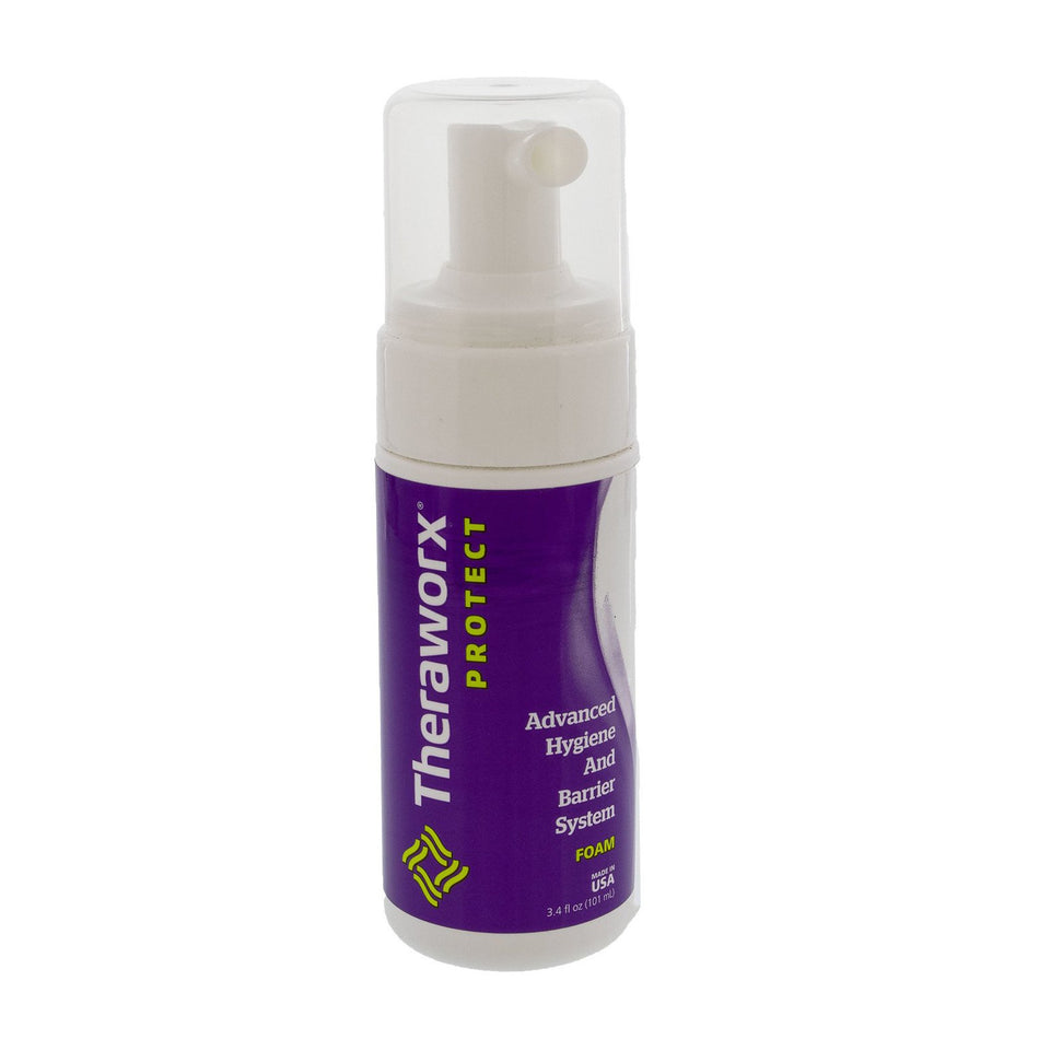 Theraworx Rinse-Free Foaming Body Wash 4 oz.-Rinse-Free Skin Cleanser with Silver Theraworx Protect Advanced Hygiene and Barrier System Foaming 3.4 oz. Pump Bottle Lavender Scent