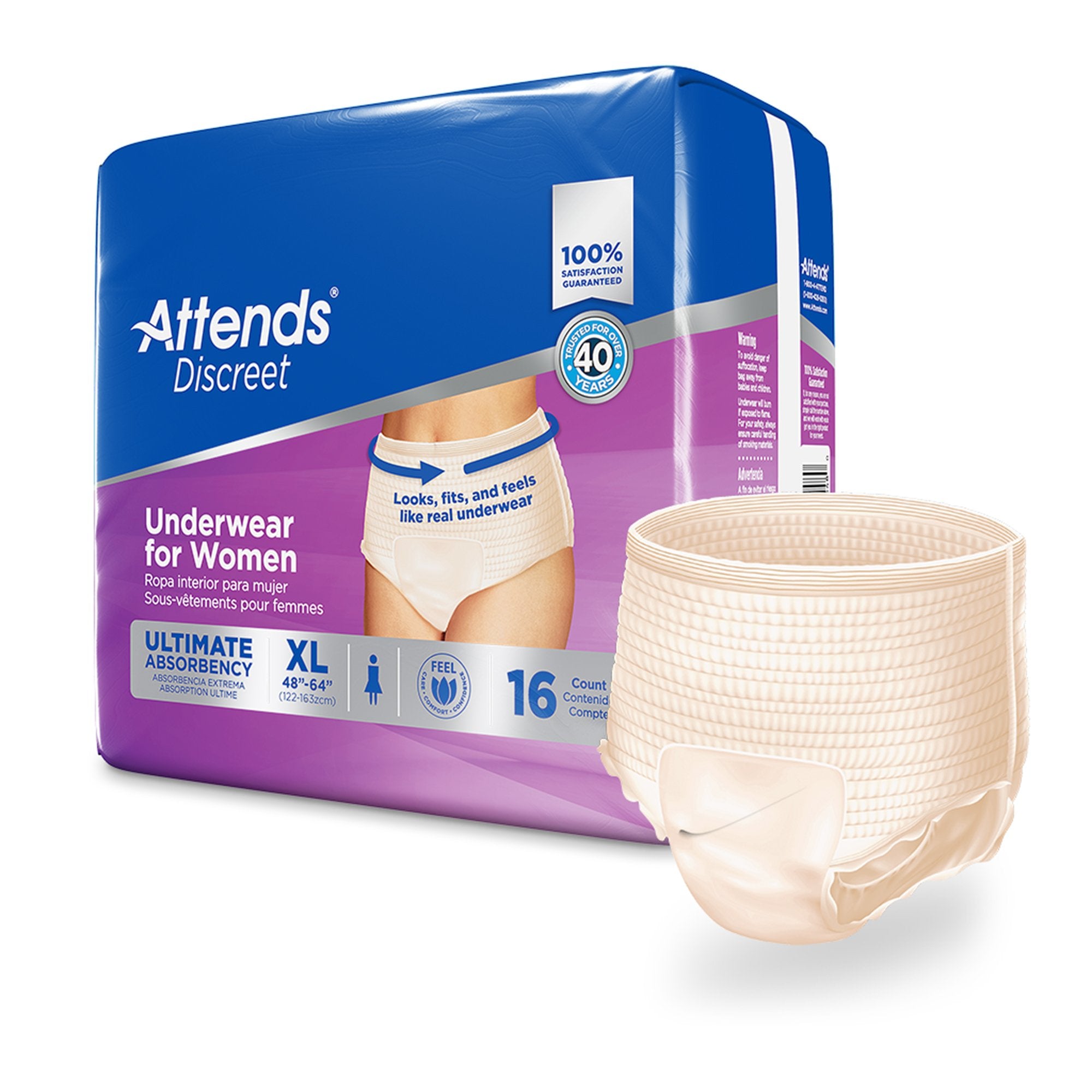 Attends® Discreet Women's Underwear, Level 5, X-Large - Incontinence>Adult Briefs and Protective Undergarments - Attends H...