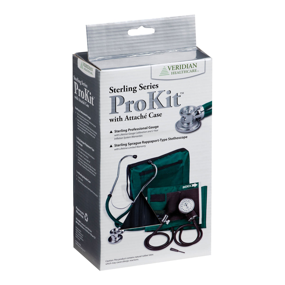 Sterling Series ProKit Aneroid Sphygmomanometer with Stethoscope, Hunter Green-Reusable Aneroid / Stethoscope Set Veridian 27.9 to 41.6 cm Adult Cuff Dual Head General Exam Stethoscope