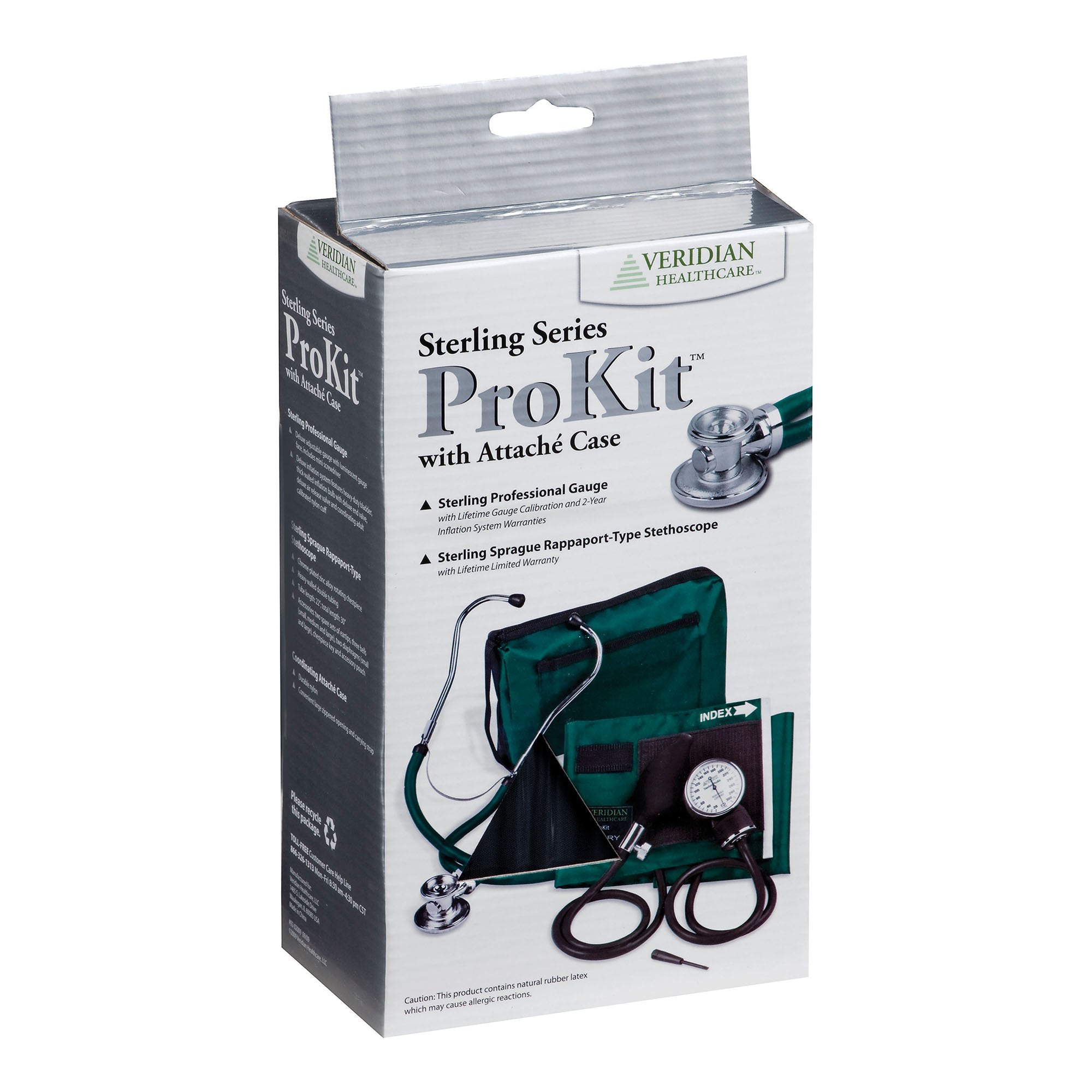 Sterling Series ProKit Aneroid Sphygmomanometer with Stethoscope, Hunter Green-Reusable Aneroid / Stethoscope Set Veridian 27.9 to 41.6 cm Adult Cuff Dual Head General Exam Stethoscope