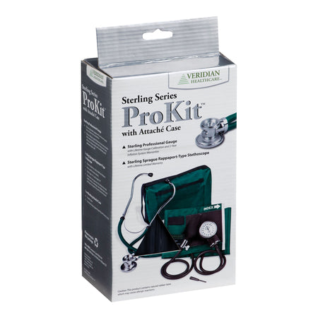 Sterling Series ProKit Aneroid Sphygmomanometer with Stethoscope, Hunter Green-Reusable Aneroid / Stethoscope Set Veridian 27.9 to 41.6 cm Adult Cuff Dual Head General Exam Stethoscope