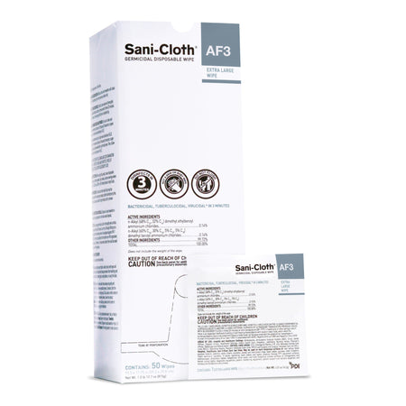Sani-Cloth AF3 Germicidal Extra Large Disinfectant Wipes, Individual Packet, 50 ct.-Sani-Cloth AF3 Surface Disinfectant Cleaner Premoistened Germicidal Manual Pull Wipe 50 Count Individual Packet Mild Scent NonSterile