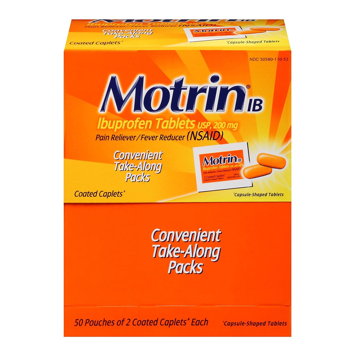 Motrin IB Ibuprofen Pain Relief-Pain Relief Motrin IB 200 mg Strength Ibuprofen Caplet 50 per Box