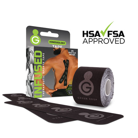 Green Drop Sports Tape, Infused Kinesiology Tape for Recovery 20 Precut, 10-Inch Strips-Kinesiology Tape Green Drop Black 2 X 10 Inch Nylon / Polyester / Spandex NonSterile
