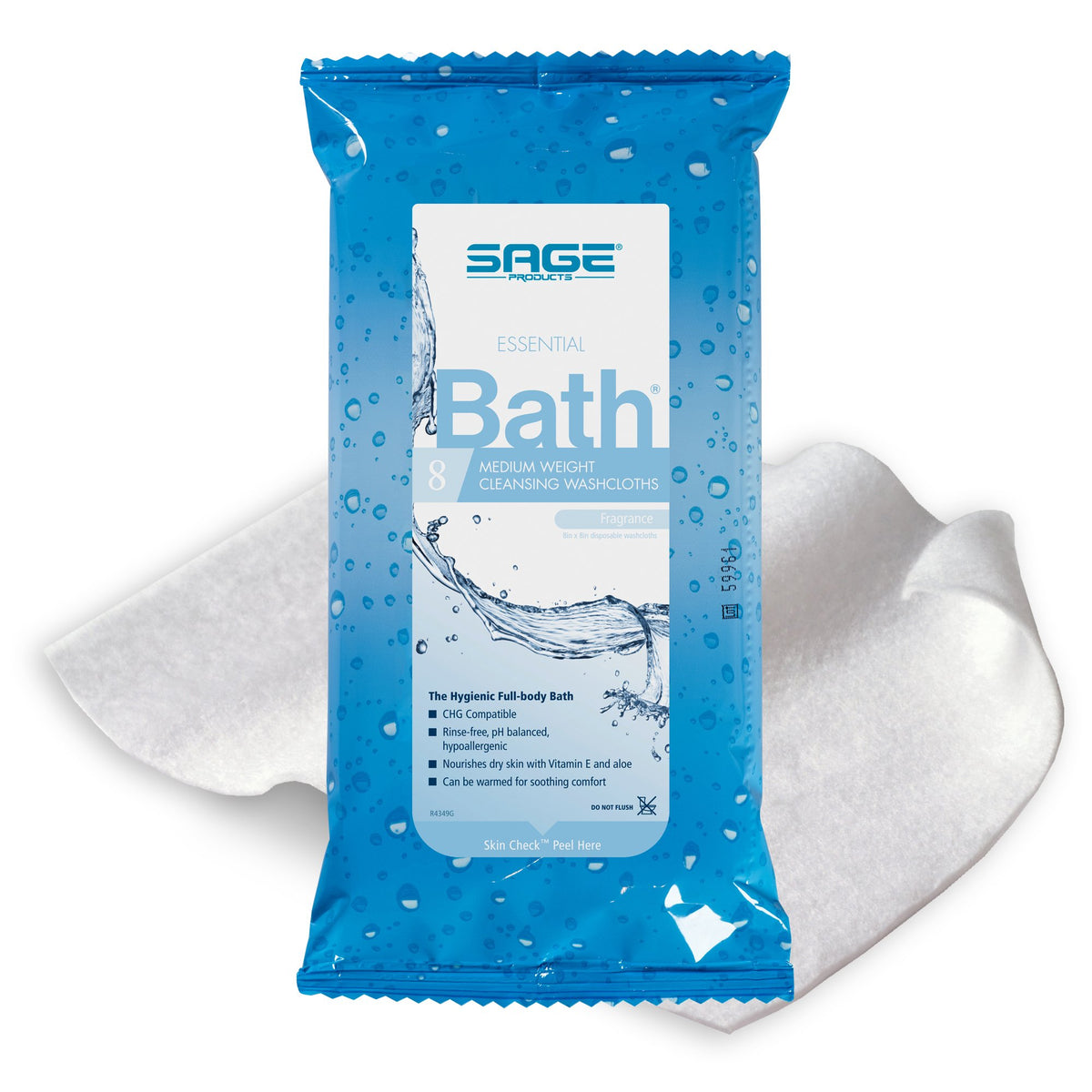 Sage Products Essential Bath Rinse-Free Wipes, Medium Weight, Soft Pack-Rinse-Free Bath Wipe Essential Bath Medium Weight Soft Pack Scented 8 Count