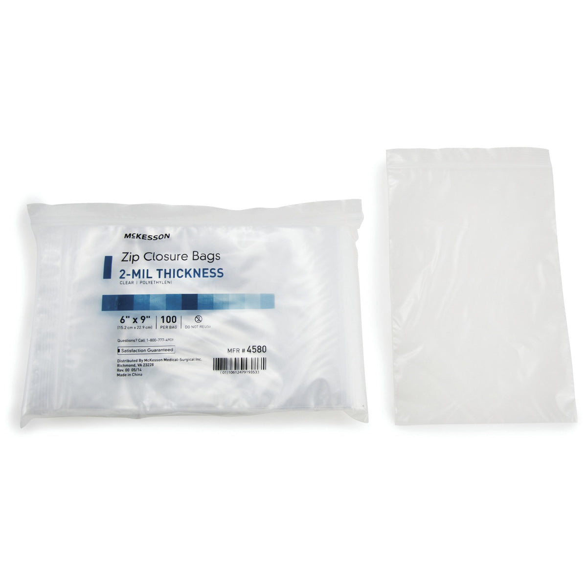 McKesson Zip Closure Bag, 6 x 9 Inches-Reclosable Bag McKesson 6 X 9 Inch Polyethylene Clear Zipper Closure