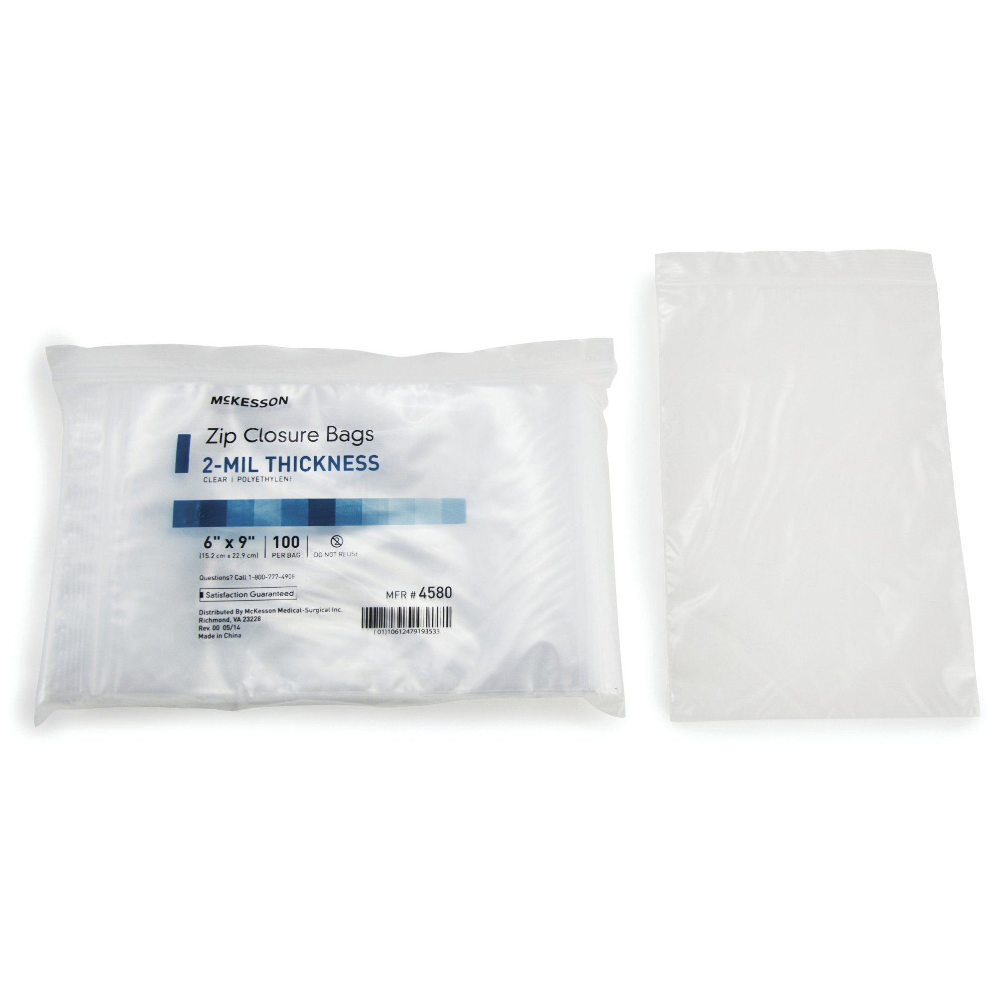 McKesson Zip Closure Bag, 6 x 9 Inches-Reclosable Bag McKesson 6 X 9 Inch Polyethylene Clear Zipper Closure