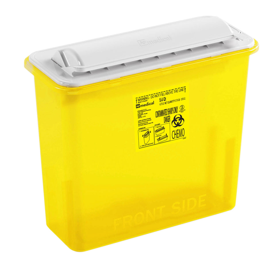 AP Line Chemotherapy Sharps Container-Chemotherapy Waste Container AP Line Yellow Base 12 L X 4-1/2 W X 10-4/5 H Inch Horizontal Entry 1.35 Gallon