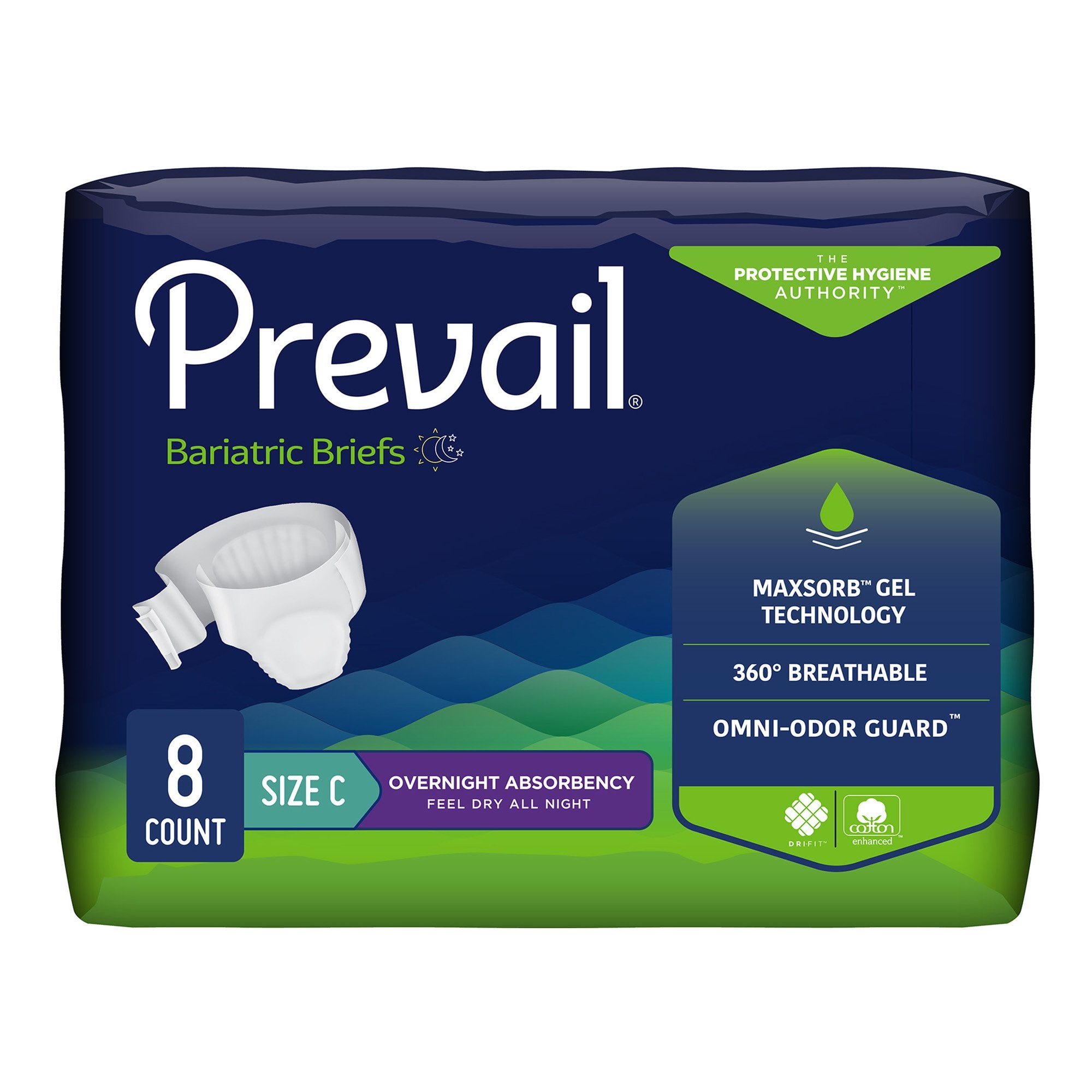 Prevail Bariatric Ultimate Absorbency Incontinence Brief, Size C-Unisex Adult Incontinence Brief Prevail Bariatric Bariatric Size C Disposable Heavy Absorbency