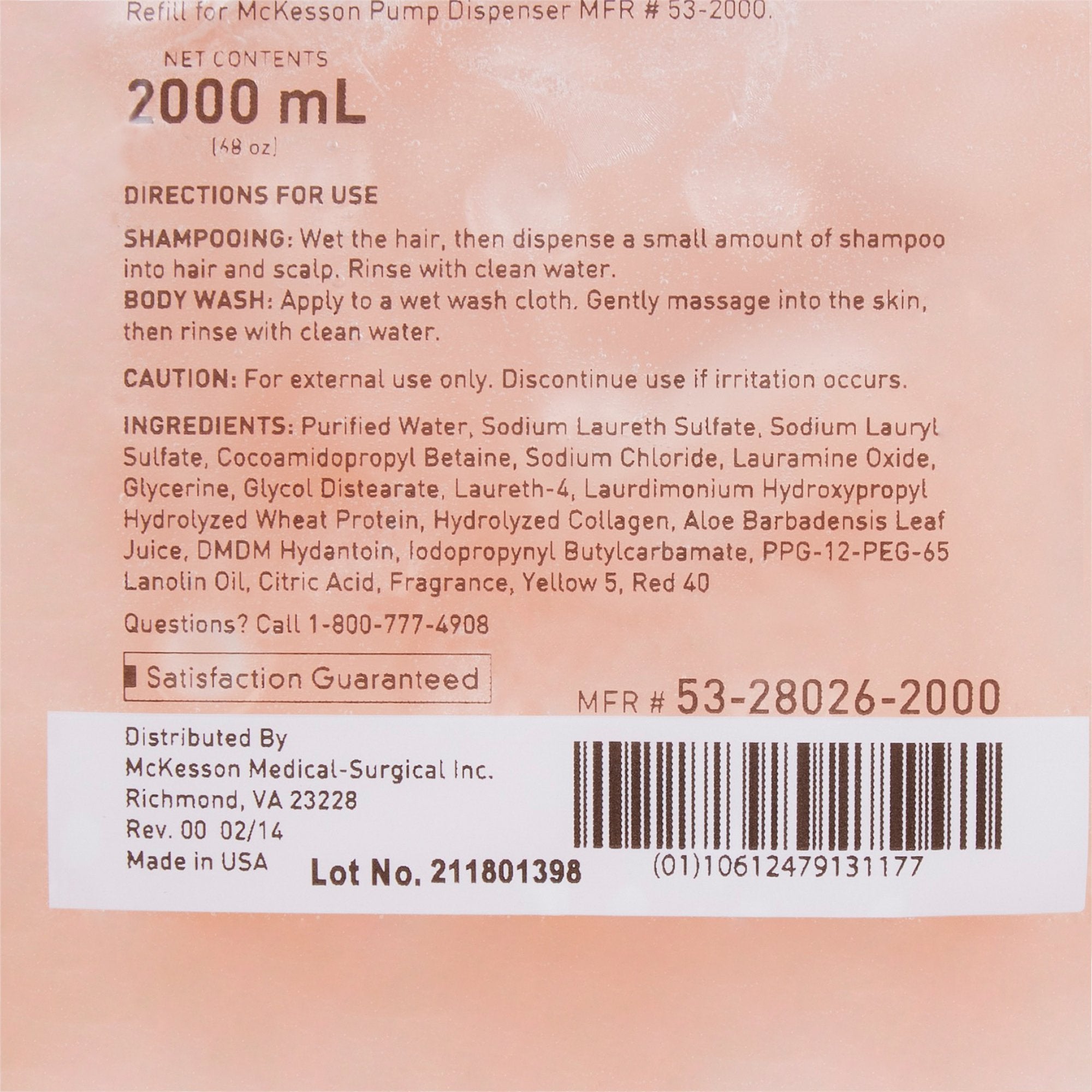 McKesson Shampoo and Body Wash 2000 mL Dispenser Refill Bag-"Shampoo and Body Wash McKesson 2,000 mL Dispenser Refill Bag Apricot Scent"