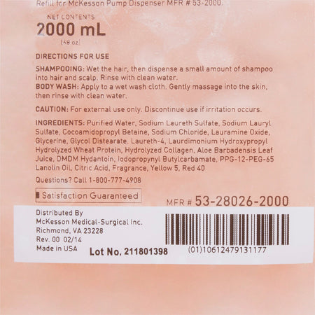 McKesson Shampoo and Body Wash 2000 mL Dispenser Refill Bag-"Shampoo and Body Wash McKesson 2,000 mL Dispenser Refill Bag Apricot Scent"