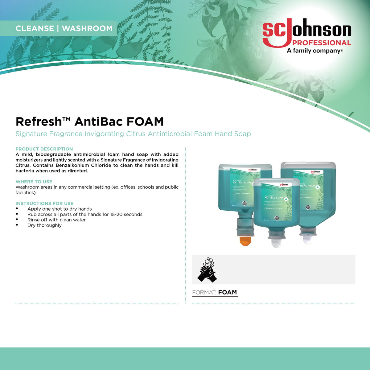 AntiBac Wash Antibacterial Soap-"Antibacterial Soap Refresh AntiBac Foam Foaming 1,000 mL Dispenser Refill Bottle Citrus Scent"