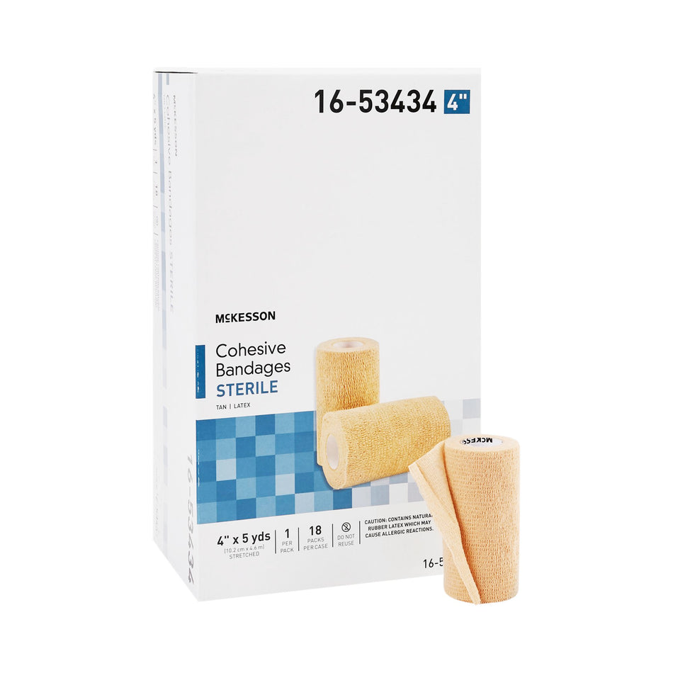 McKesson Self-adherent Closure Cohesive Bandage, 4 Inch x 5 Yard-Cohesive Bandage McKesson 4 Inch X 5 Yard Self-Adherent Closure Tan Sterile Standard Compression