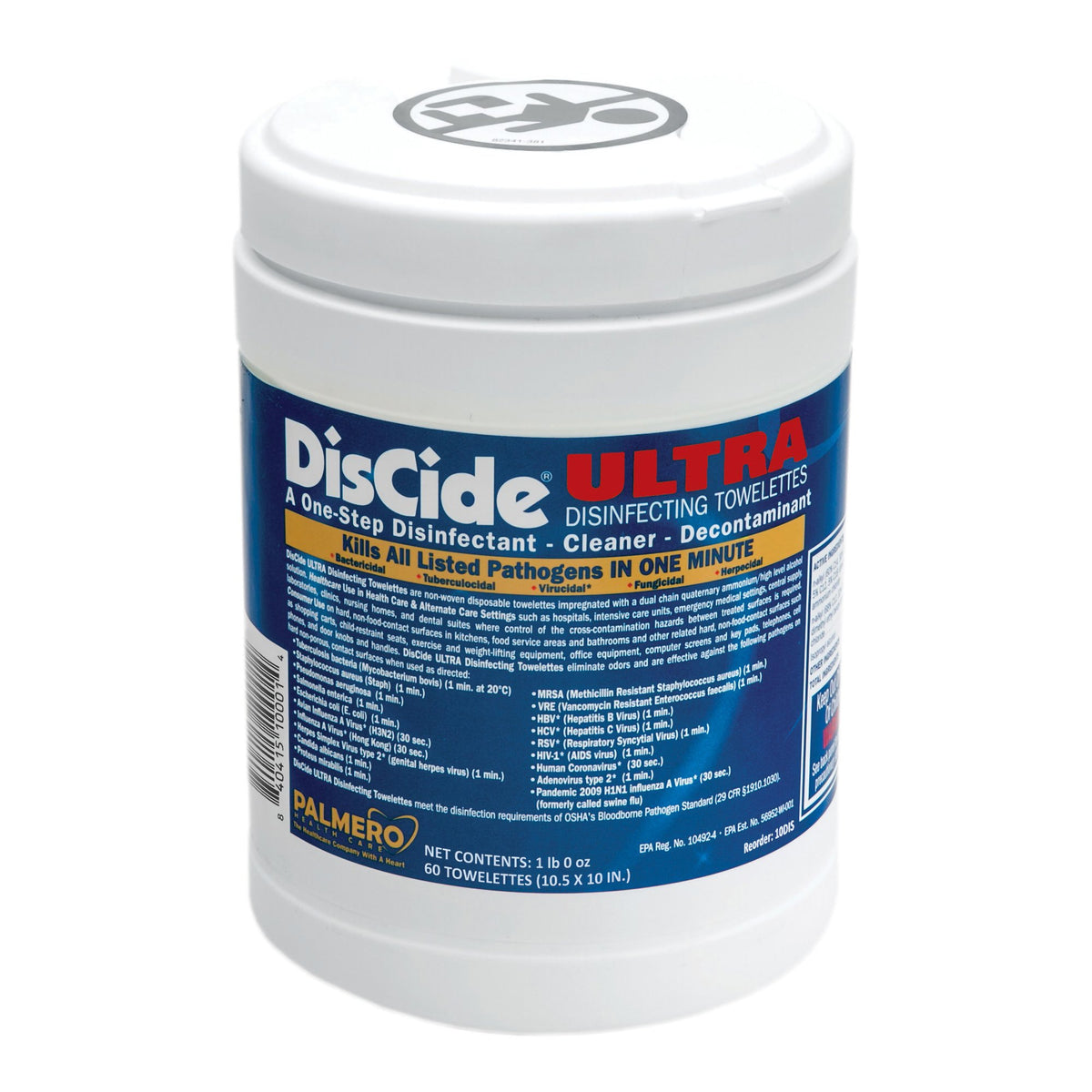 DisCide Ultra Disinfecting Towelettes-DisCide Ultra Surface Disinfectant Cleaner Premoistened Quaternary Based Manual Pull Wipe 60 Count Canister Herbal Scent NonSterile