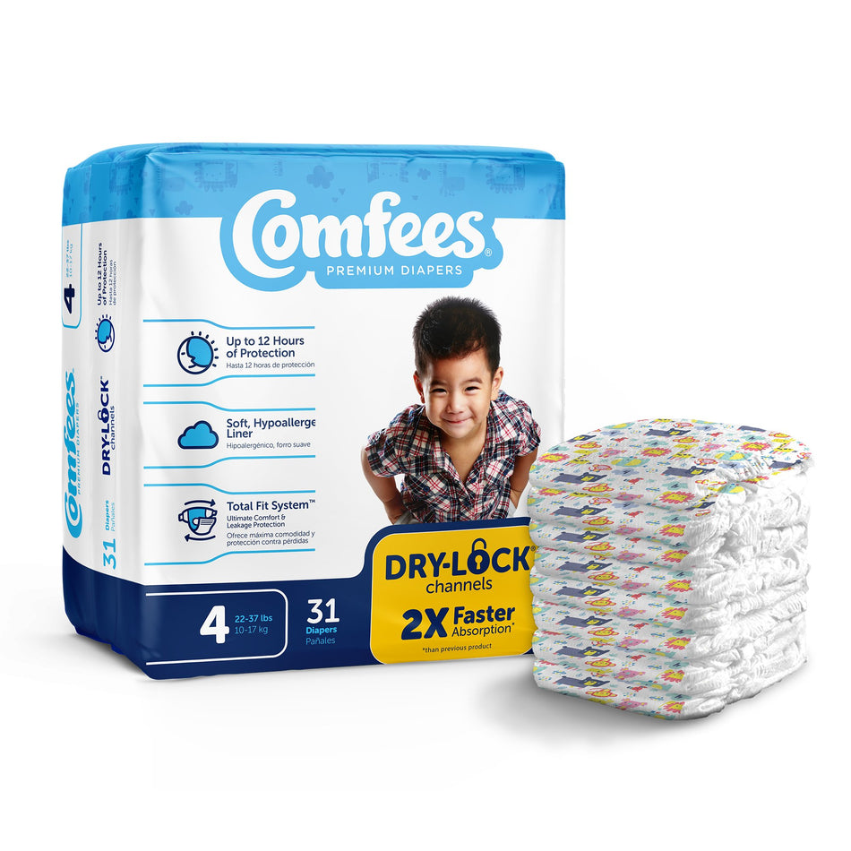 Comfees Premium Diapers, Unisex, Baby, Tab Closure, Size 4-Unisex Baby Diaper Comfees Size 4 Disposable Moderate Absorbency