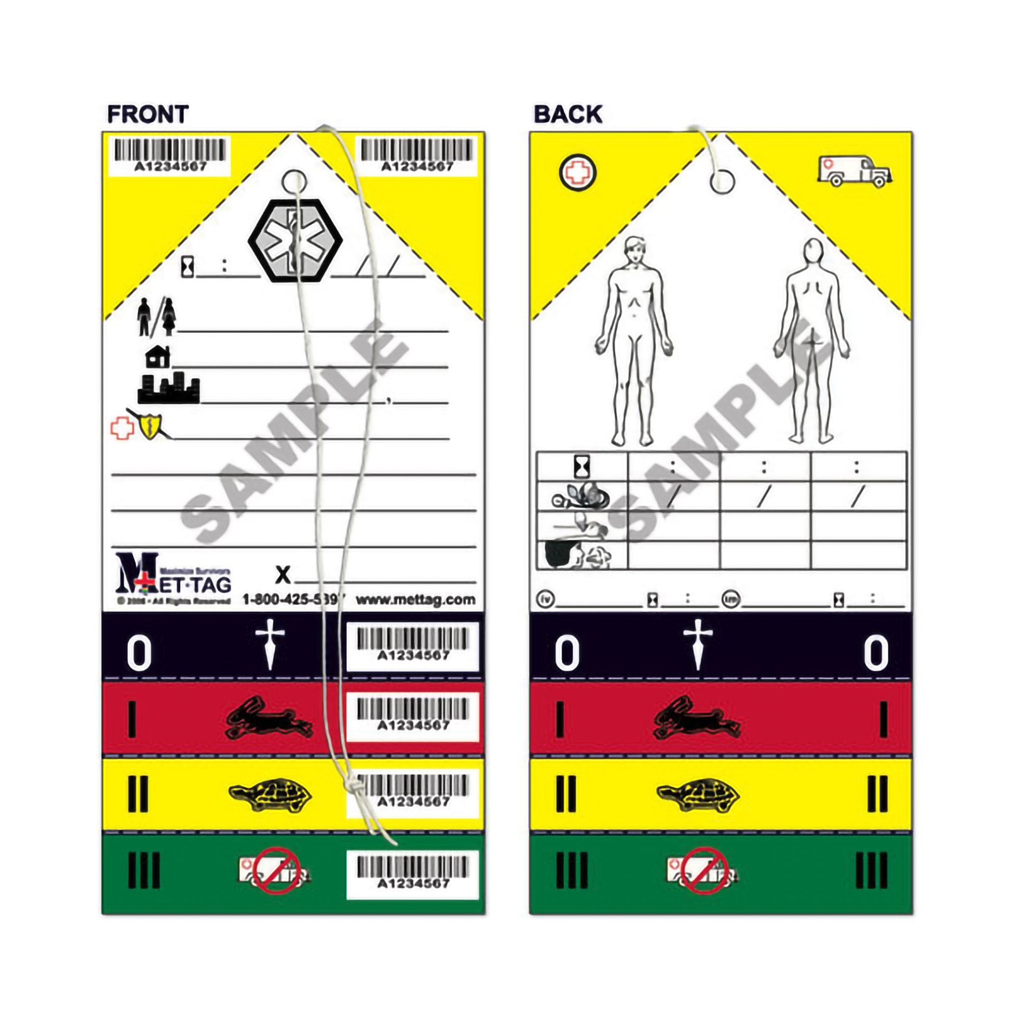 Mettag Triage Tag, 4 x 8-1/4 Inch-Triage Tag Mettag For Emergency Sites Green / White / Yellow 4 X 8-1/4 Inch Blood / Water Proof