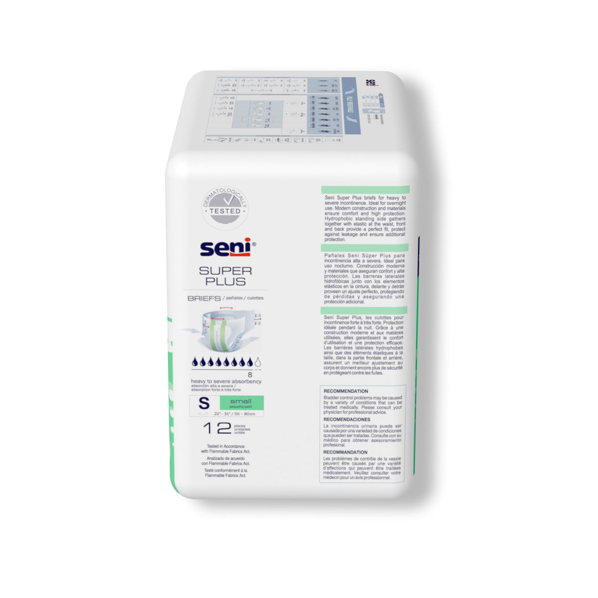Seni Super Plus Overnight Heavy to Severe Absorbency Incontinence Brief, Small-Unisex Adult Incontinence Brief Seni Super Plus Small Disposable Heavy Absorbency