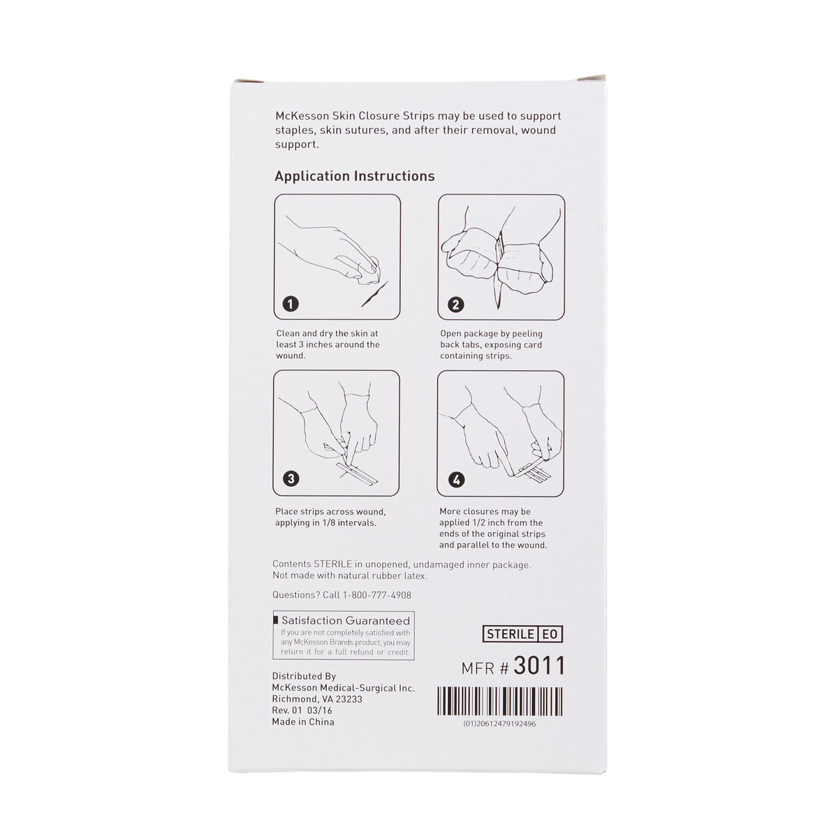 McKesson Skin Closure Reinforced Strip, 1 X 5 Inch-Skin Closure Strip McKesson 1 X 5 Inch Nonwoven Material Reinforced Strip White